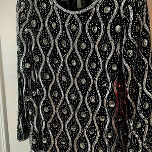 Elegant Dress Top by Jewel Queen Collection Angelique; Large, black with sequins